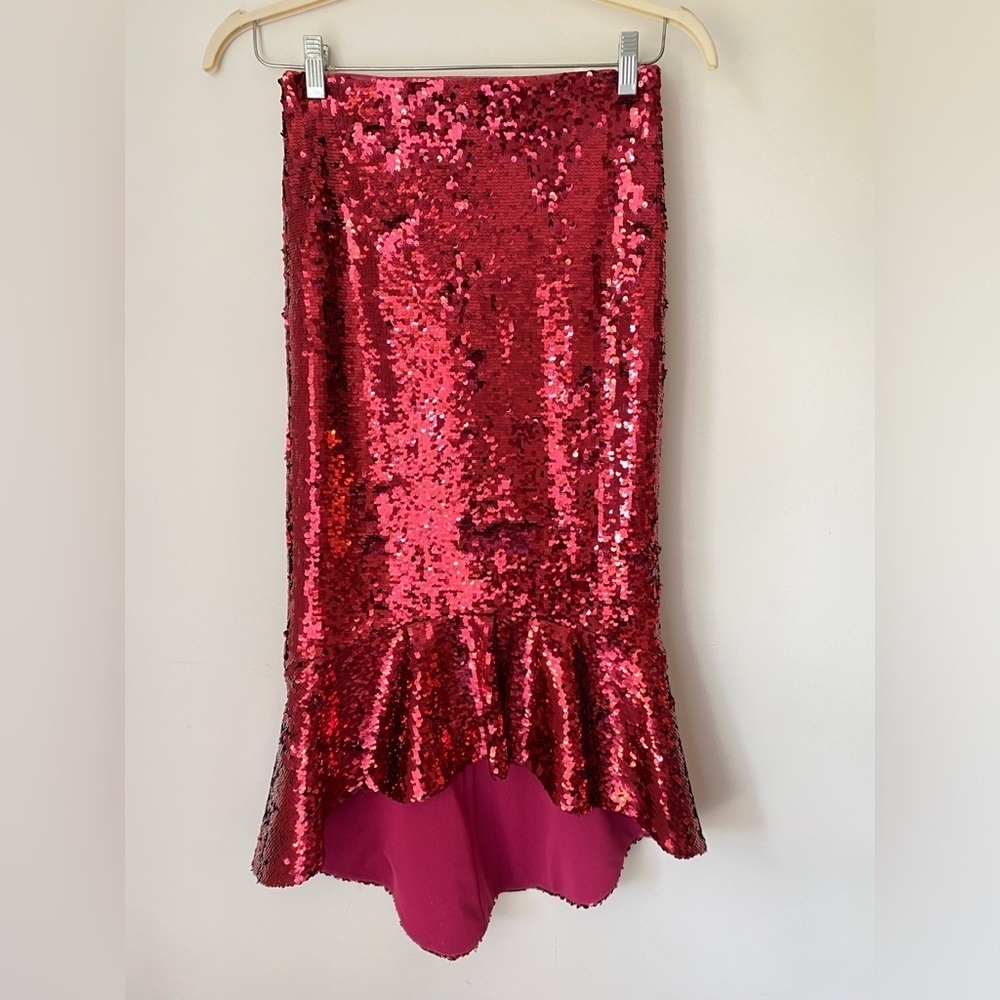 Alice + Olivia Skirt Women’s 4 Red Sequin Embellished Midi Ruffle Mermaid NWT